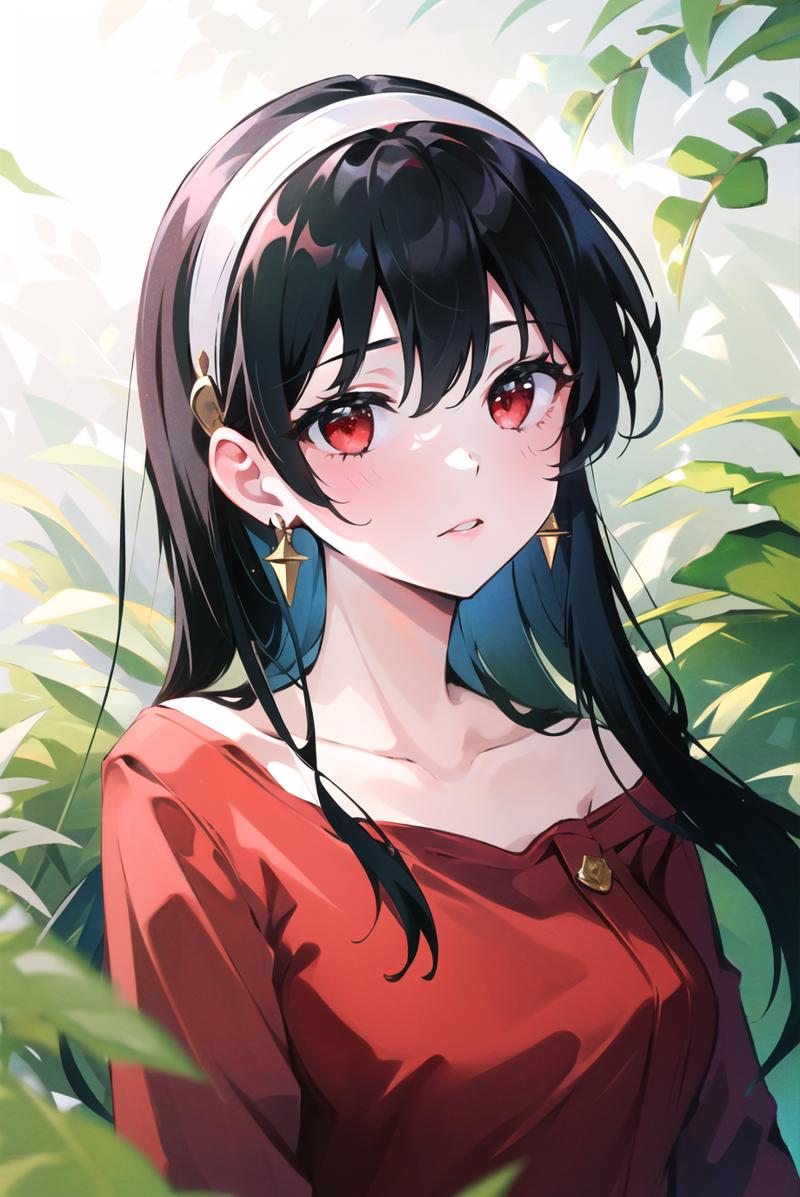 3978514869-3187489594-yor briar,__1girl, bangs, black hair, collarbone, earrings, hairband, jewelry, leaf, long hair, long sleeves, off-shoulder shirt.png